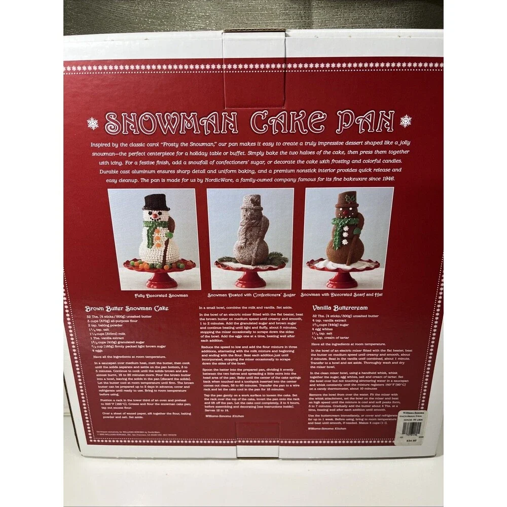 Williams Sonoma Nordic Ware Snowman Cake Pan 10 Cups 2005 NIB Christmas